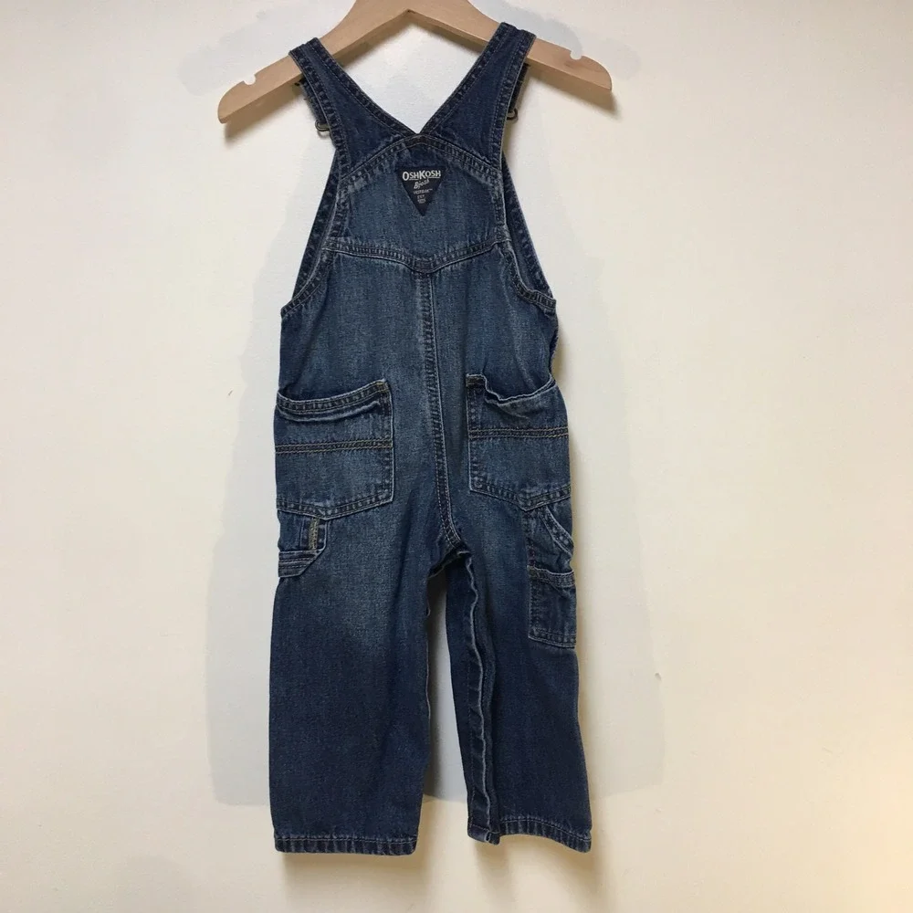 OshKosh B'gosh Denim Overalls Baby Toddler 18M Blue Vestbak Applique Logo Unisex